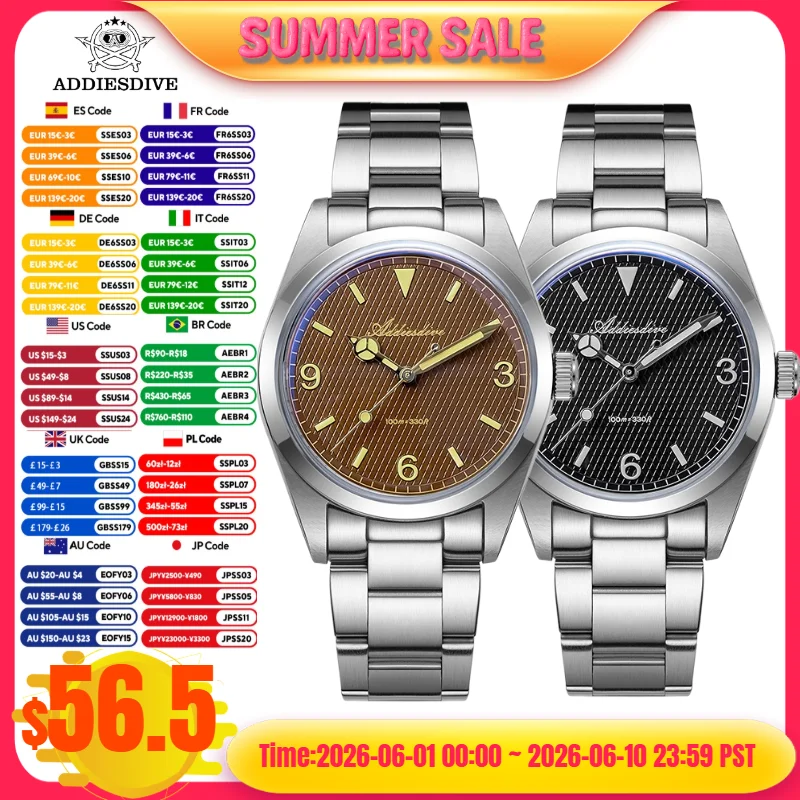 

ADDIESDIVE 2025 NEW Men Watch relojes para hombres 316L Stainless Steel Bubble Mirror Glass 10Bar Diving Luminous Quartz Watch