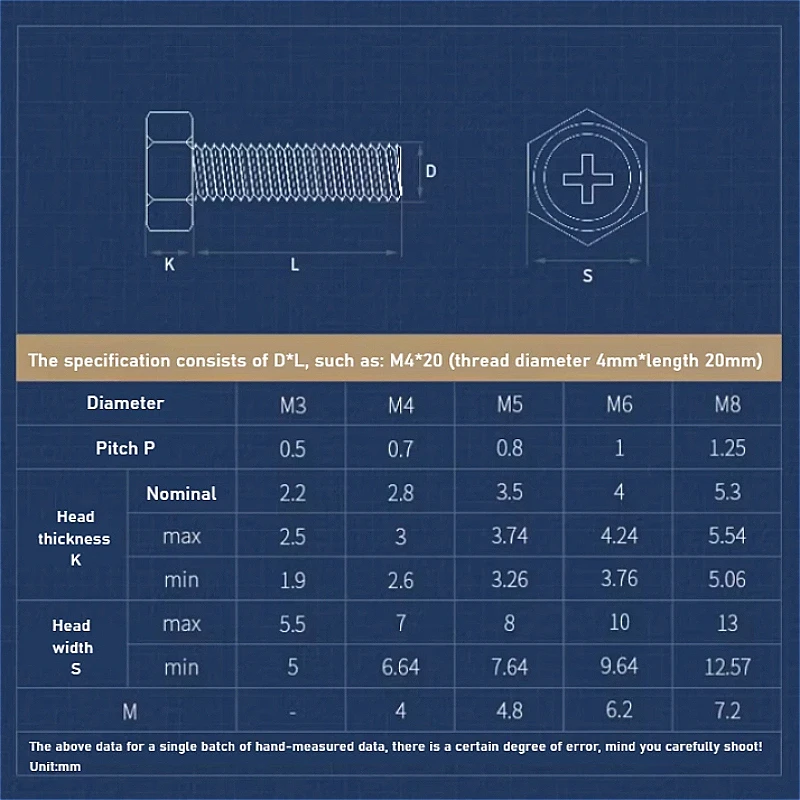 304 Stainless Steel M1.6 M2 M2.5 M3 M4 M5 M6 M8 Cross Recessed Hexagon Socket Head Cap Screws Phillips Hexagonal Bolt