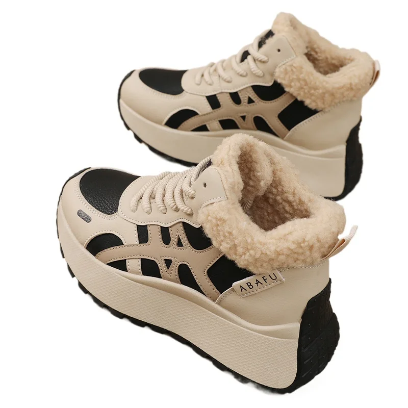 Autunno/Inverno Nuovo Morbida Pelle Alta Top Scarpe da Papà da Donna Suola Spessa Stivali di Cotone Peluche per Il Tempo Libero Suola in Schiuma Scarpe Sportive Vapormax