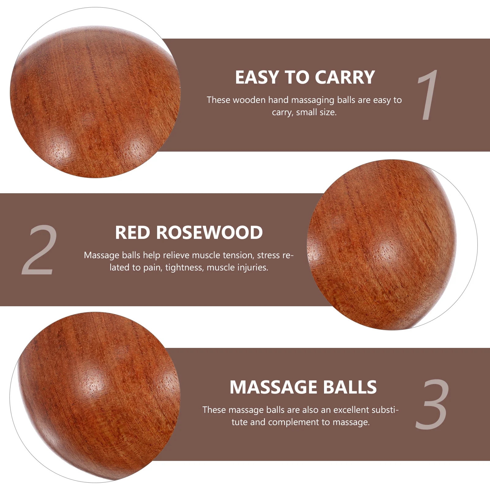 

2Pcs Red Rosewood Fitness Balls Mini Hand Massage Spheres for Stress Relief Portable Muscle Therapy Exercise Ball Set