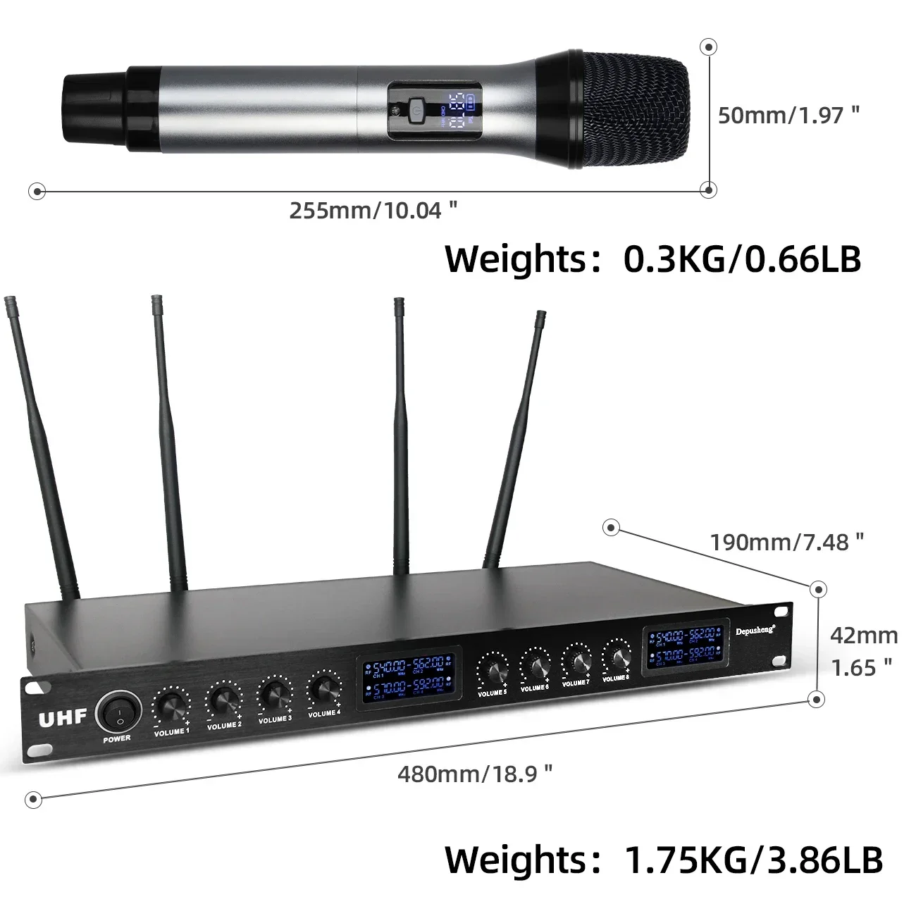 High Quality Microphone DF208 wireless microphone system 8 channel uhf 4 handheld 4 headset microphone