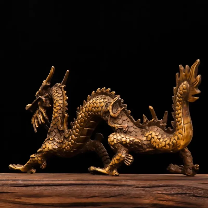 Feng Shui Copper Five Element Dragon Statue Water Fire Earth Symbol Desktop Home Decor