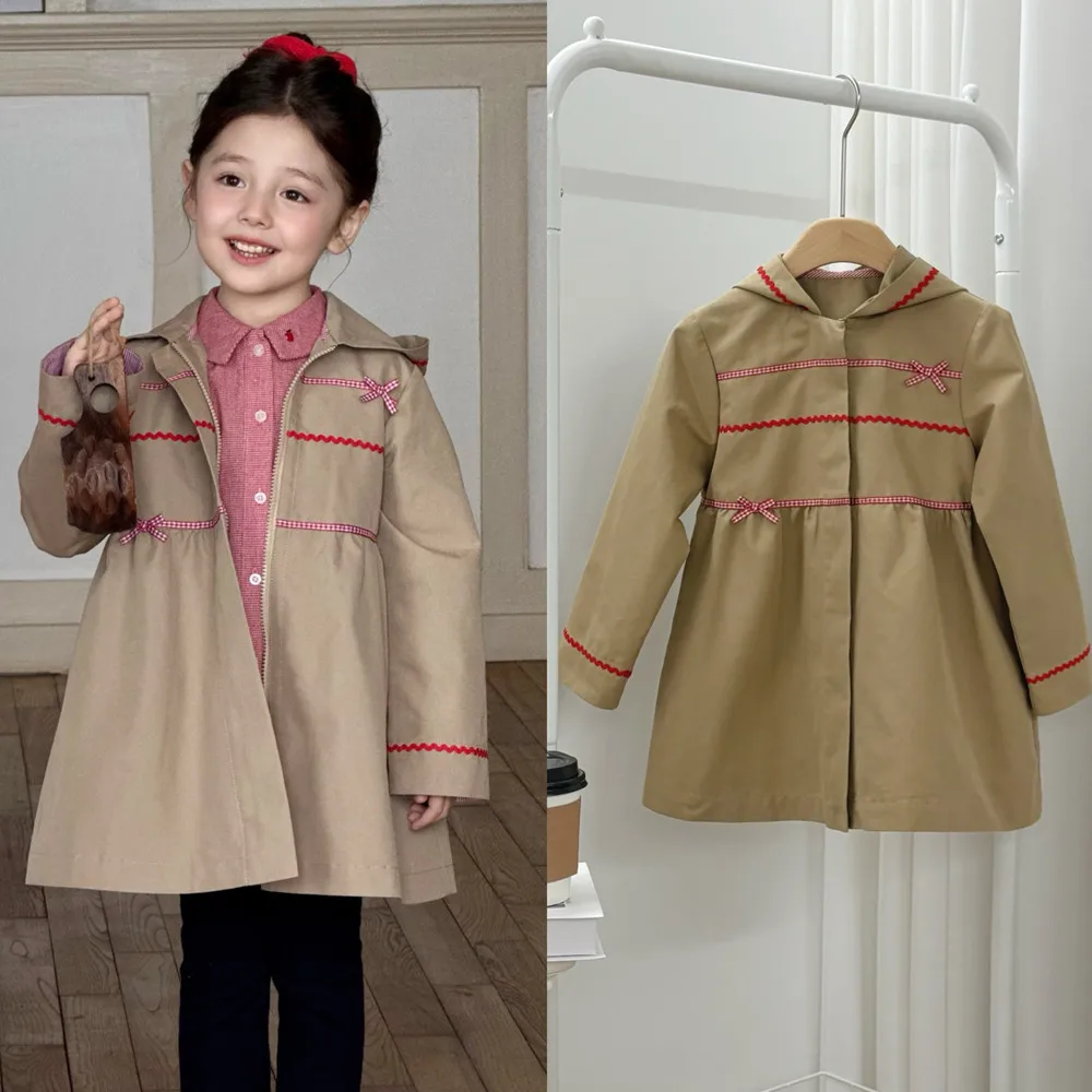 

spring kids girls clothes College style Solid color hoodie girls' trench coat sweet baby outerwear coat