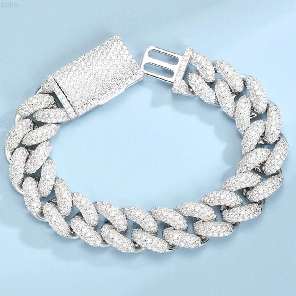 Wholesale Buss Down 25cts Sterling Silver Cuban Llink Hip Hop 18k White Gold Plated Moissanite Cuban Bracelet for Men