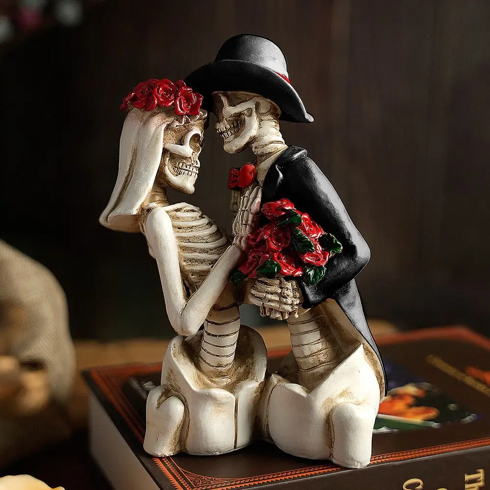 *uu. Halloween Creative Retro Gothic Skull Flower Delivery Romantic Couple Character Scene Hot Style Layout Props Decoration