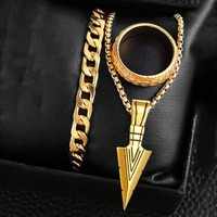 Men's 3pcs  Europe and America Golden and Black Cross Arrow Pendant Necklace Bracelet & Ring Jewelry Set