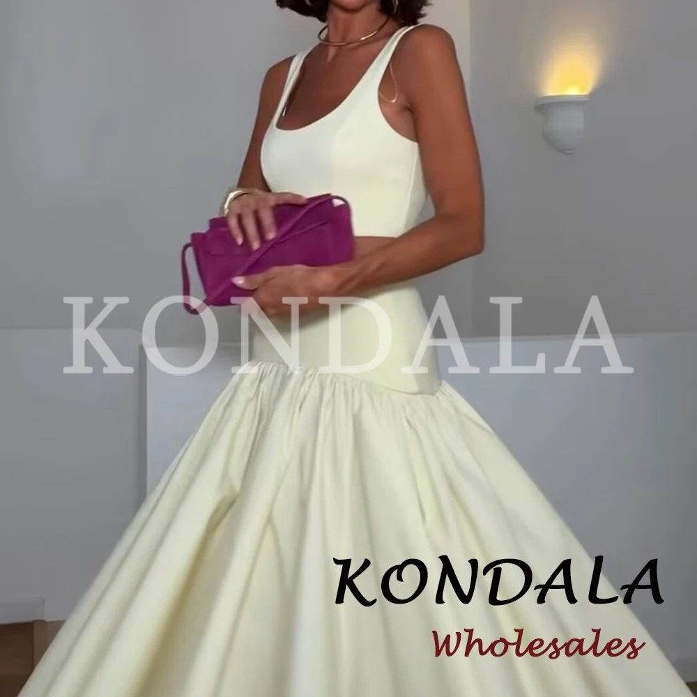 KONDALA Chic Vintage Yellow Women Modern Autumn Suit Slim Short Vest+ Draped Long Skirt Elegant Fashion 2026 Holiday Female Set view 6