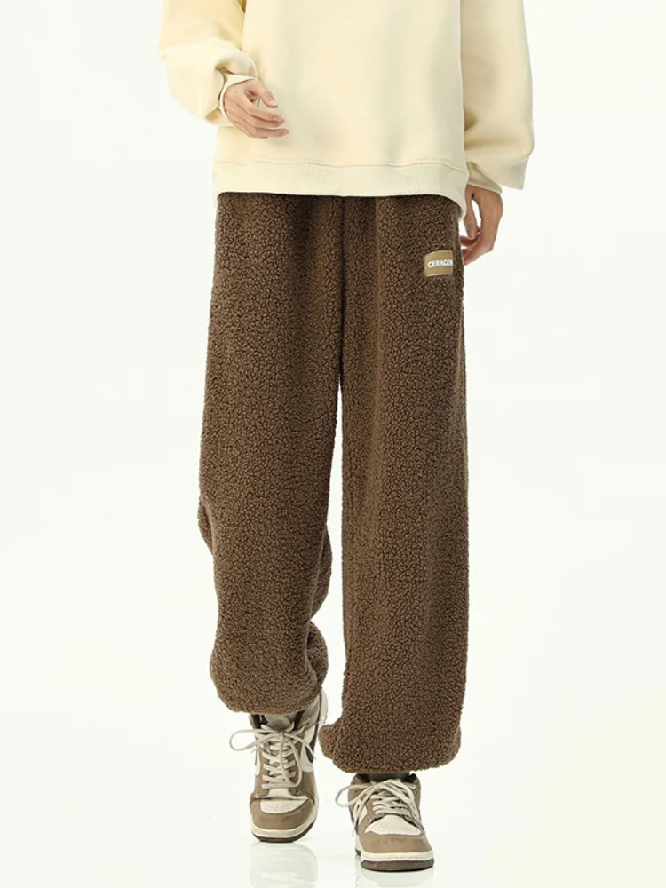 

Брюки из овечьей шерсти, мужские зимние утепленные повседневные спортивные длинные брюки свободного кроя, удобные, дышащие, модные, стильные