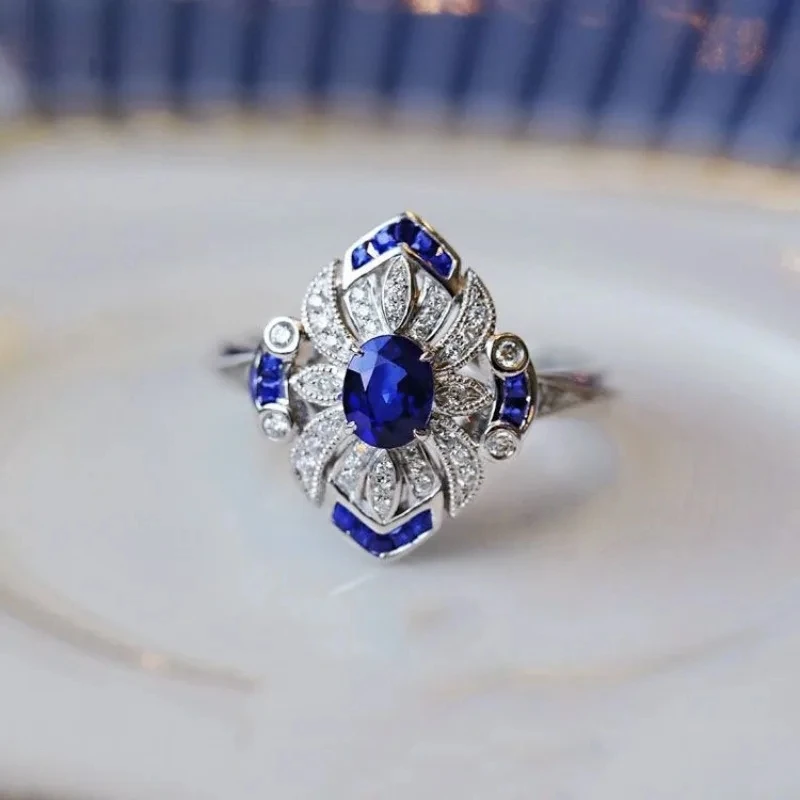 

Fashionable and Classic Luxury Light Blue Sapphire Rings for Women Elegant Geometry Gemstone Ring 925 Silver Jewelry Gifts