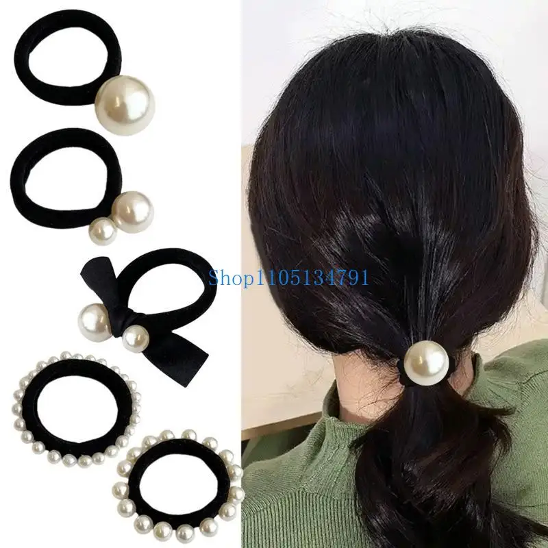 

Элегантная повязка для волос с искусственным жемчугом, 98 км, для женщин, 5 шт., мягкие эластичные резинки для волос, держатель