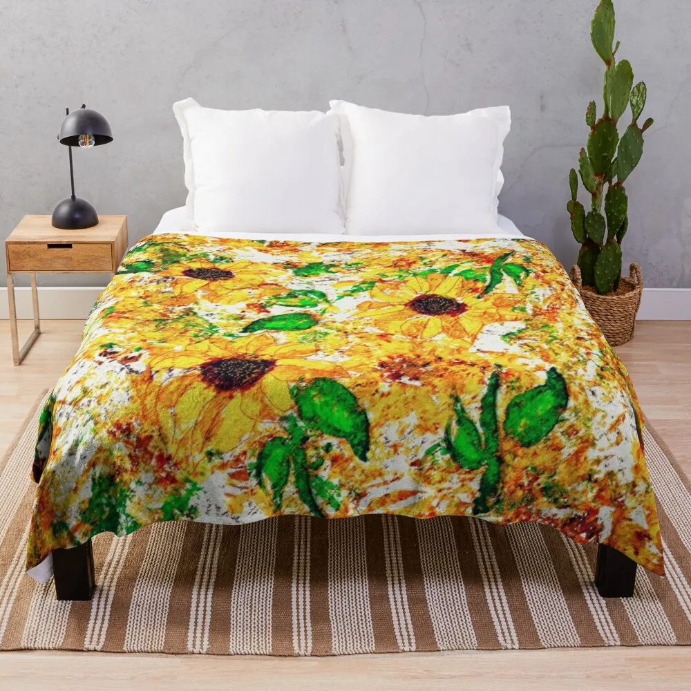 

Primitive Rustic Sunflower Garden Yellow Green Brown Throw Blanket Plush manga blankets ands Designers Blankets