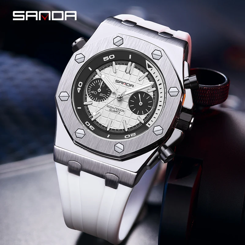 SANDA 7027 Fashion Luxury Men's Quartz Watch Bar Nail Scales Waterproof Night Light Business Men's Quartz Watch