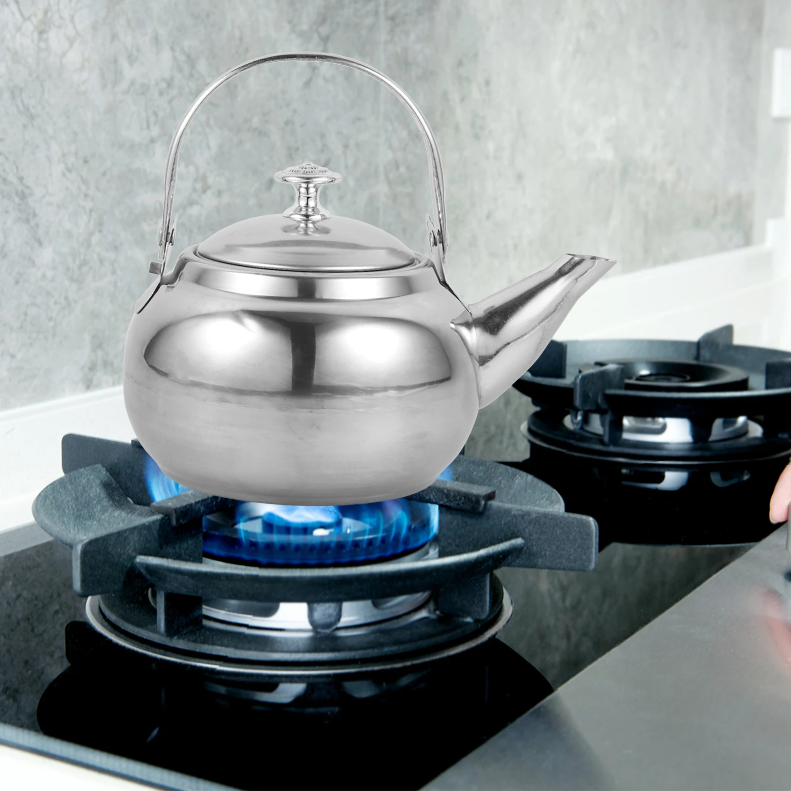 

Ergonomic Handle Stainless Steel Tea Cold Water Rustproof Wear-Resistant Metal Pot Household Kitchen Use Convenient Camping