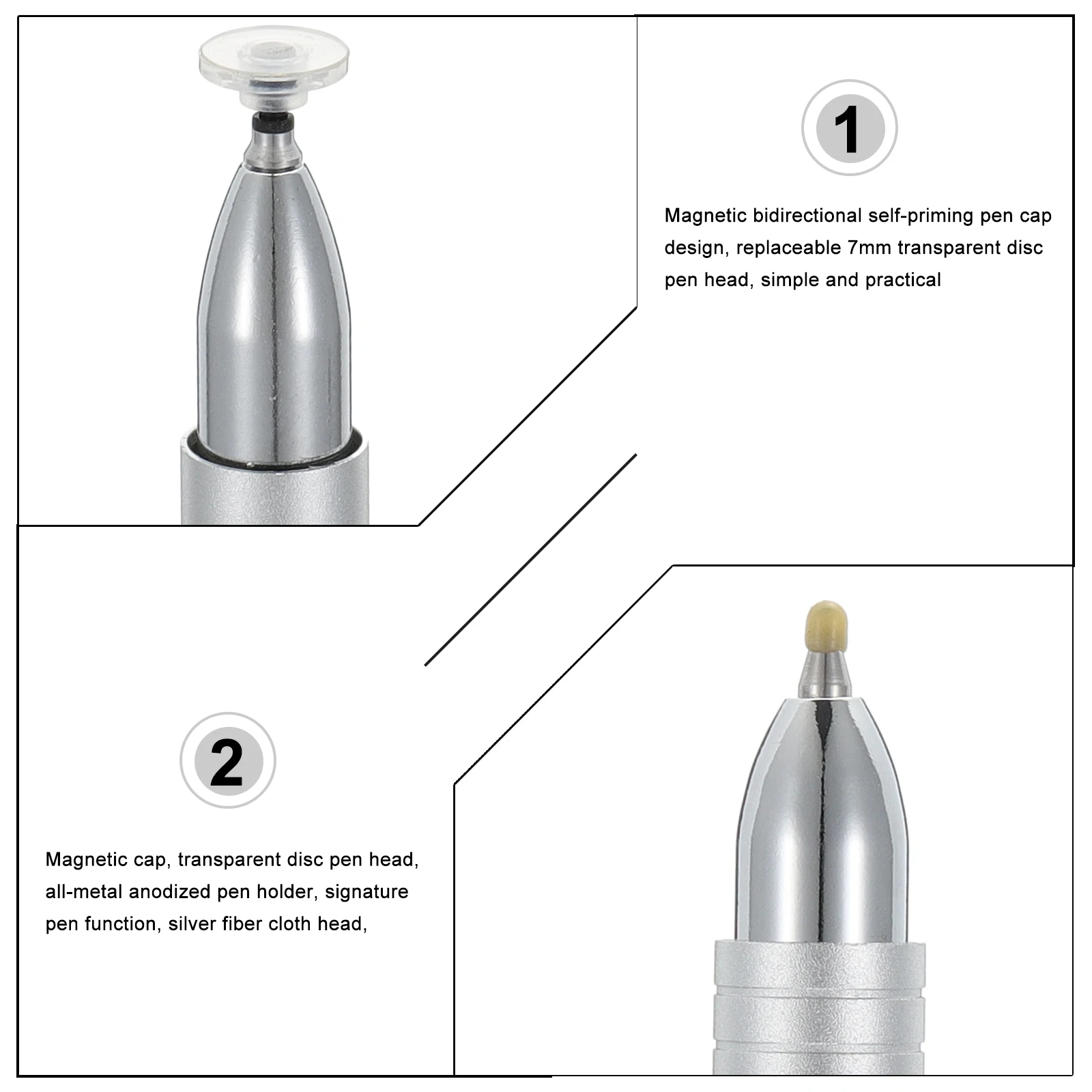 

Touch Screen Pen Stylus for Touchscreen Multipurpose Pens with Magnetic Silver Tablet