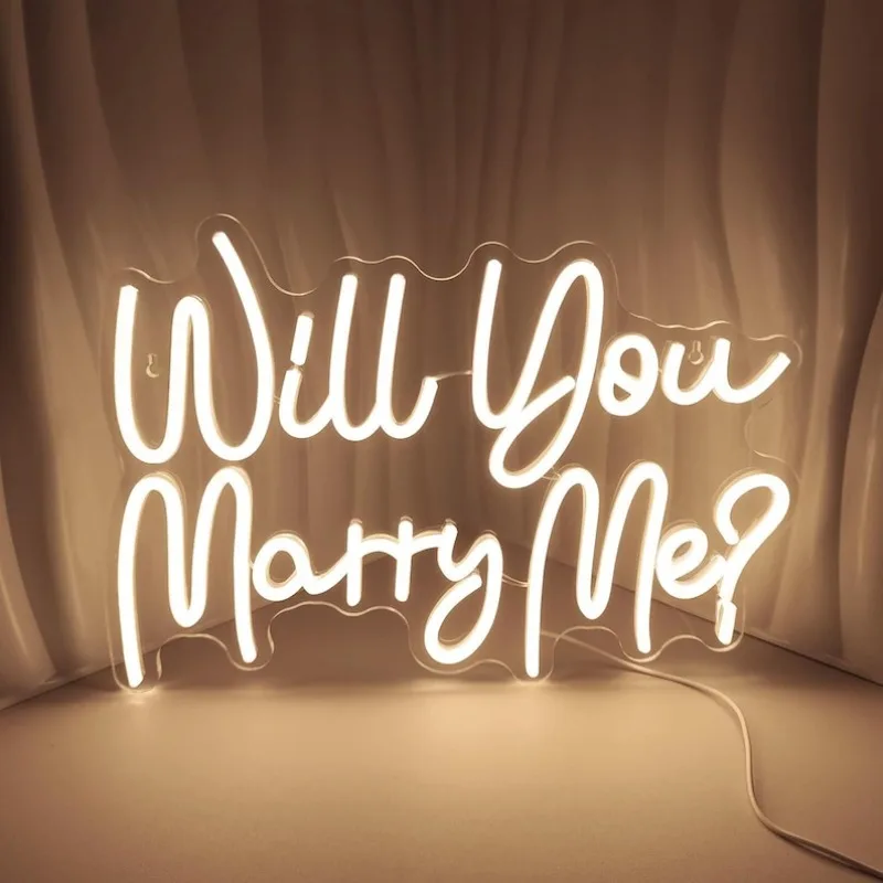 Will You Marry Me Neon Sign for Wall Decor,USB LED Proposal Wedding Party Engagement Neon Light,Dimmable Signs Room Decoration