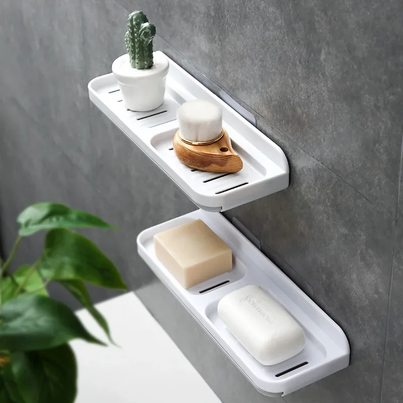 

Drainage Soap Box Wall Hanging Soap Rack Household Plastic Creative Toilet Double-layer Soaps Holder Without Punching Soaps Rack