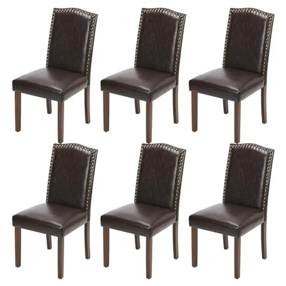 6 Pack Upholstered Leather Dining Chairs Set with Nailhead Trim- Modern Mid-Century Design Dining Room Living Room and More-