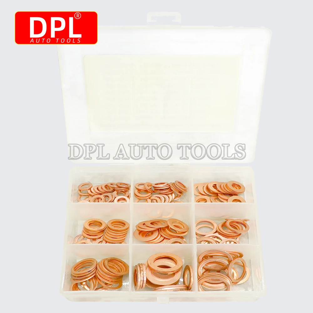 

200 шт. медная шайба прокладка гайка и Болт Набор плоское кольцо уплотнение Ассортимент Комплект с коробкой M5/M6/M8/M10/M12/M14 для слива воды