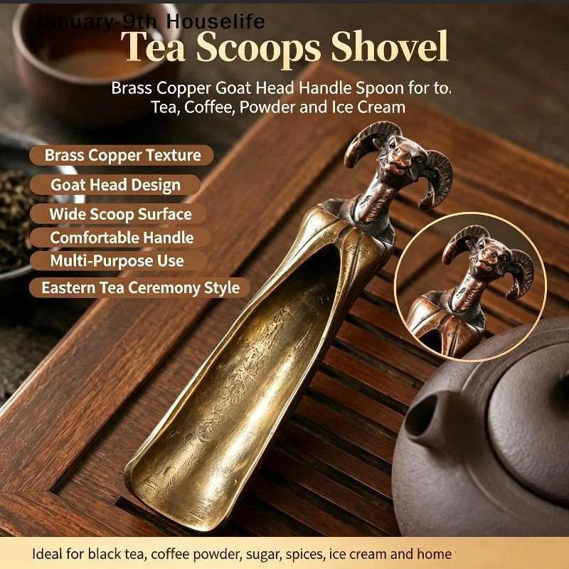 Tea Scoops Shovel Copper Goat Head Khazra Coffee Black Tea Spoon Powder Teaspoon Teaware Tea Ceremony Ice Cream