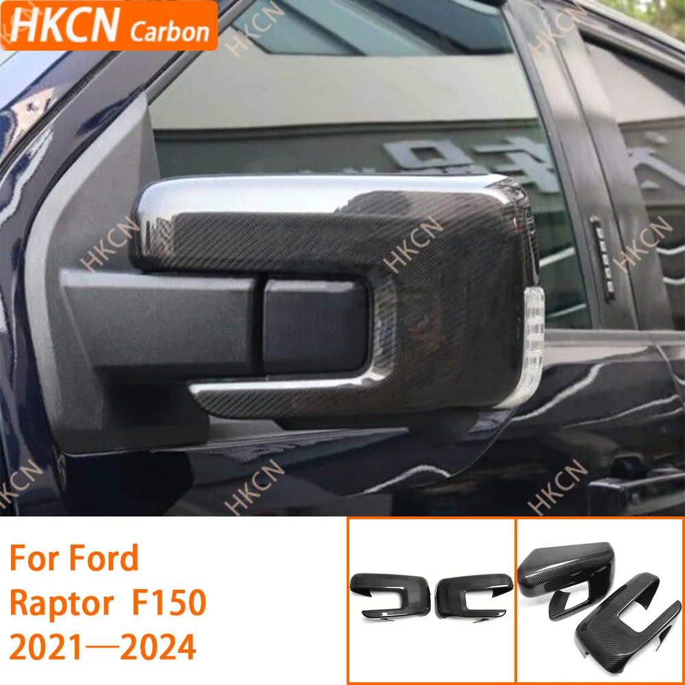 Direct Cover Carbon Fiber Rear View Mirror Cap Protective Cover Panel For Ford F150 Raptor 2021-2024 Car Interior Accessories