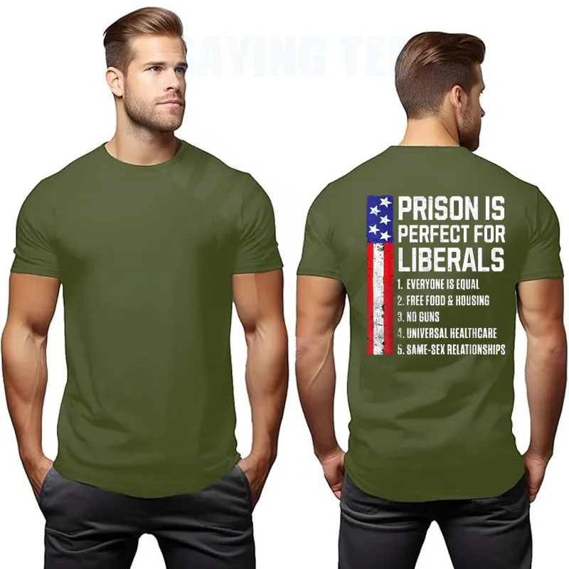 T-Shirt „Prison Is Perfect for Liberals“ Y2k US Amerikanische Flagge Witz Sarkastischer Spruch Neuheit Geschenk Herrenmode Streetwear Oberteile – Detail 8