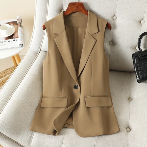 Chaleco de traje ajustado de Color caqui para mujer, abrigo superior de primavera y otoño, temperamento del lugar de trabajo, apariencia delgada