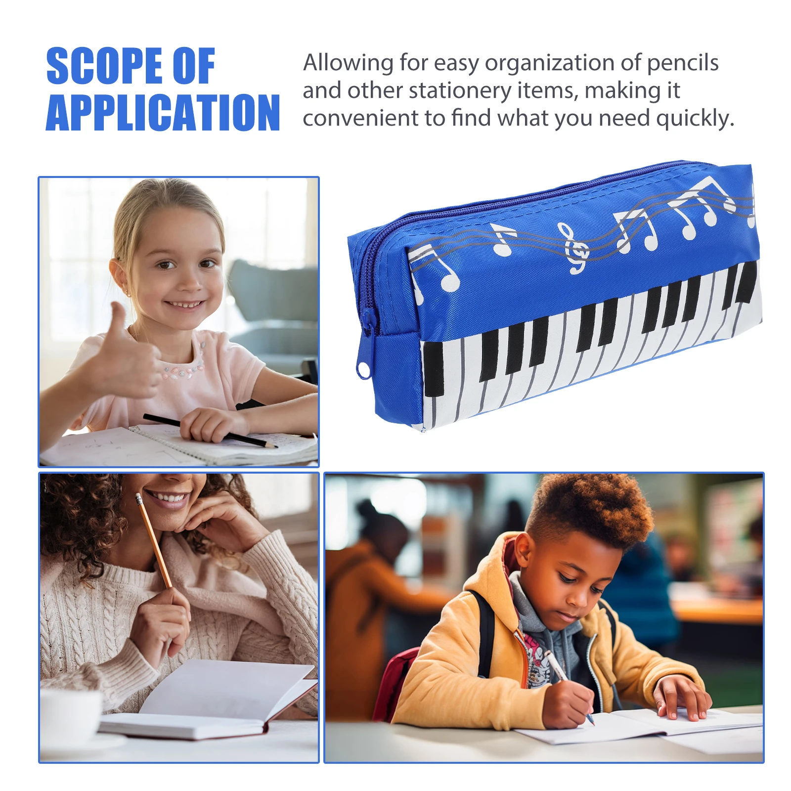 

Piano Key Pencil Case Small Single Layer Canvas Bag Blue Kids Girls Boys Stationery Storage School Makeup Brush Holder