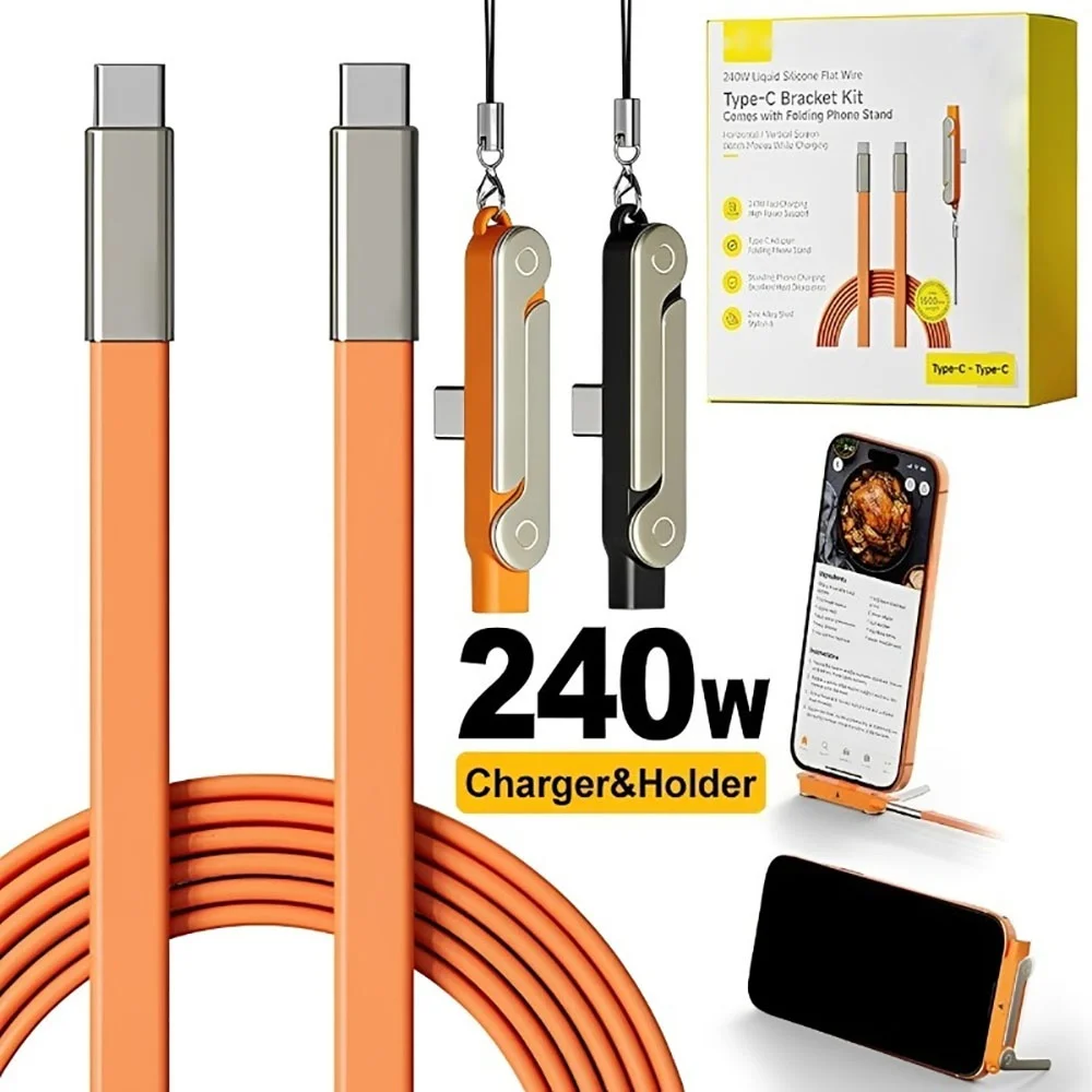 240W Type C to Type C Elbow Fast Charging Data Cable Foldable Stand OTG Adapter Phone Holder for iPhone 17 16 15 Samsung Charger