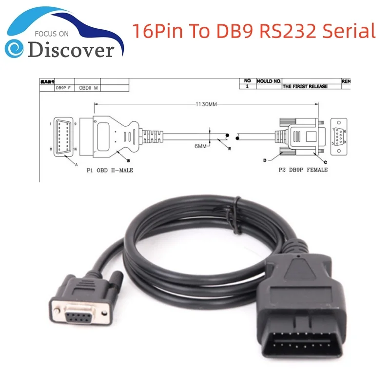 أحدث obd 16pin إلى DB9 RS232 المنفذ التسلسلي تمديد خط الذكور 16 دبوس DB 9pin Obd2 موصل 9 دبوس أنثى سيارة Obd 2 مهائي كابلات