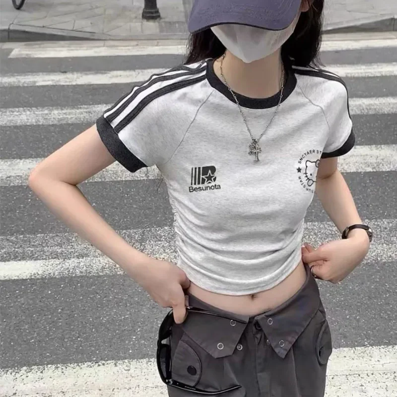 Sanrio Hello Kitty T-shirt Casual Slim Fit Short Sleeve Women\'s Top Summer Kawaii Girl Inner Wear T-shirt Gift For Girlfriend