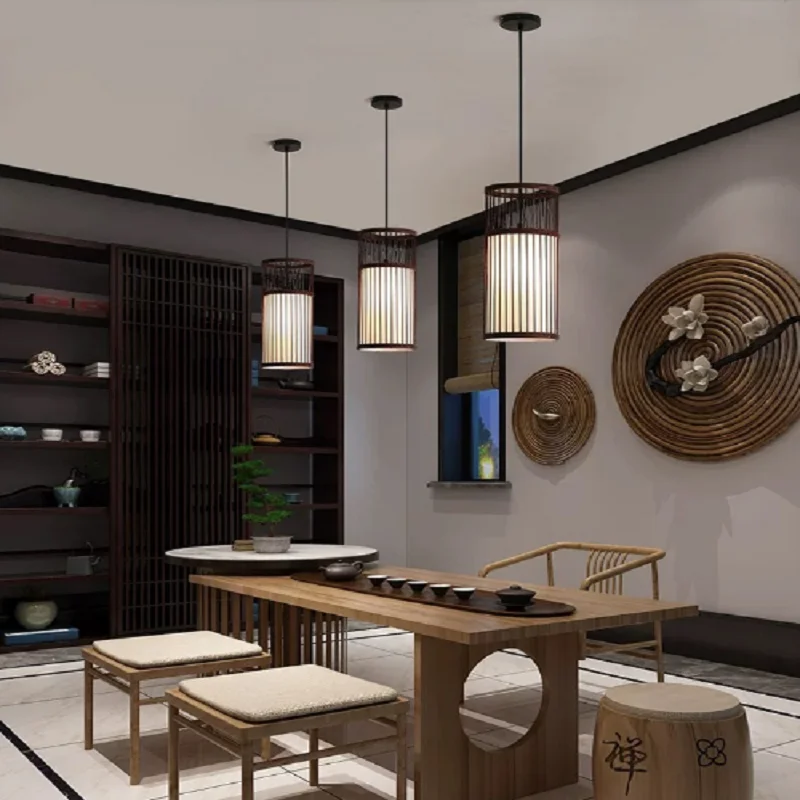 

Bamboo art bamboo weaving pendant lamp for traditional Chinese Zen-style tea room tea house guesthouse and inn