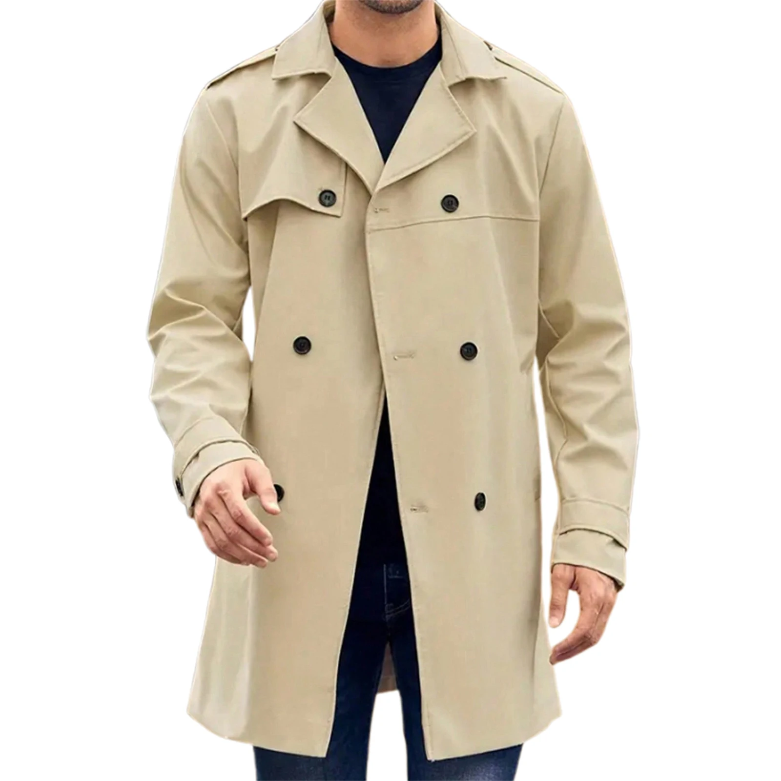 2024 Winter Men's Trench Coat Fashion Male Long Sleeve Lapel Collar Double Breasted Solid Jackets Fall Casual Jacket Outwear