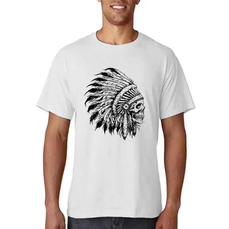 IN0101A 100% cotton short sleeve indian head print men T shirt casual o-neck summer cool tshirt loose t-shirt mens pthd