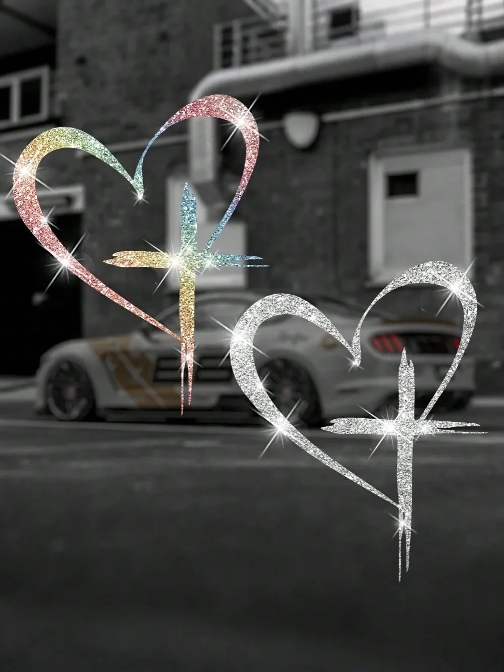 

Shiny Cross Heart Car Sticker – Sandblasted Reflective Vinyl Decal, Sparkling Heart With Cross Design, Multi-Color Options, For