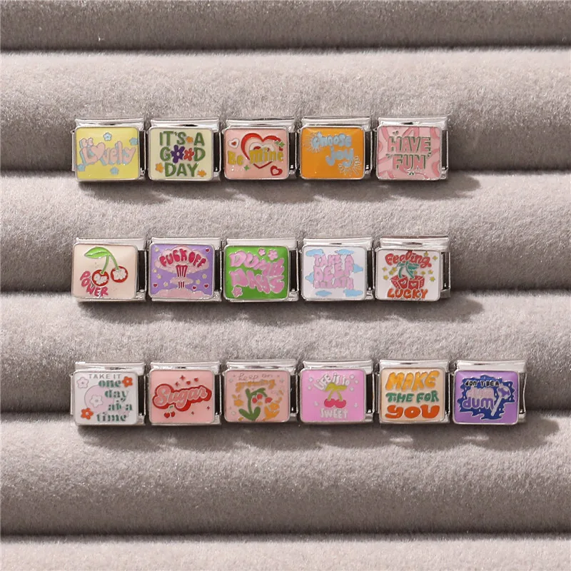 Have Fun Make Money Be Mine Lucky You Colorful Words Italian Charm Links Fit 9MM Stainless Steel Bracelet DIY Making Gifts