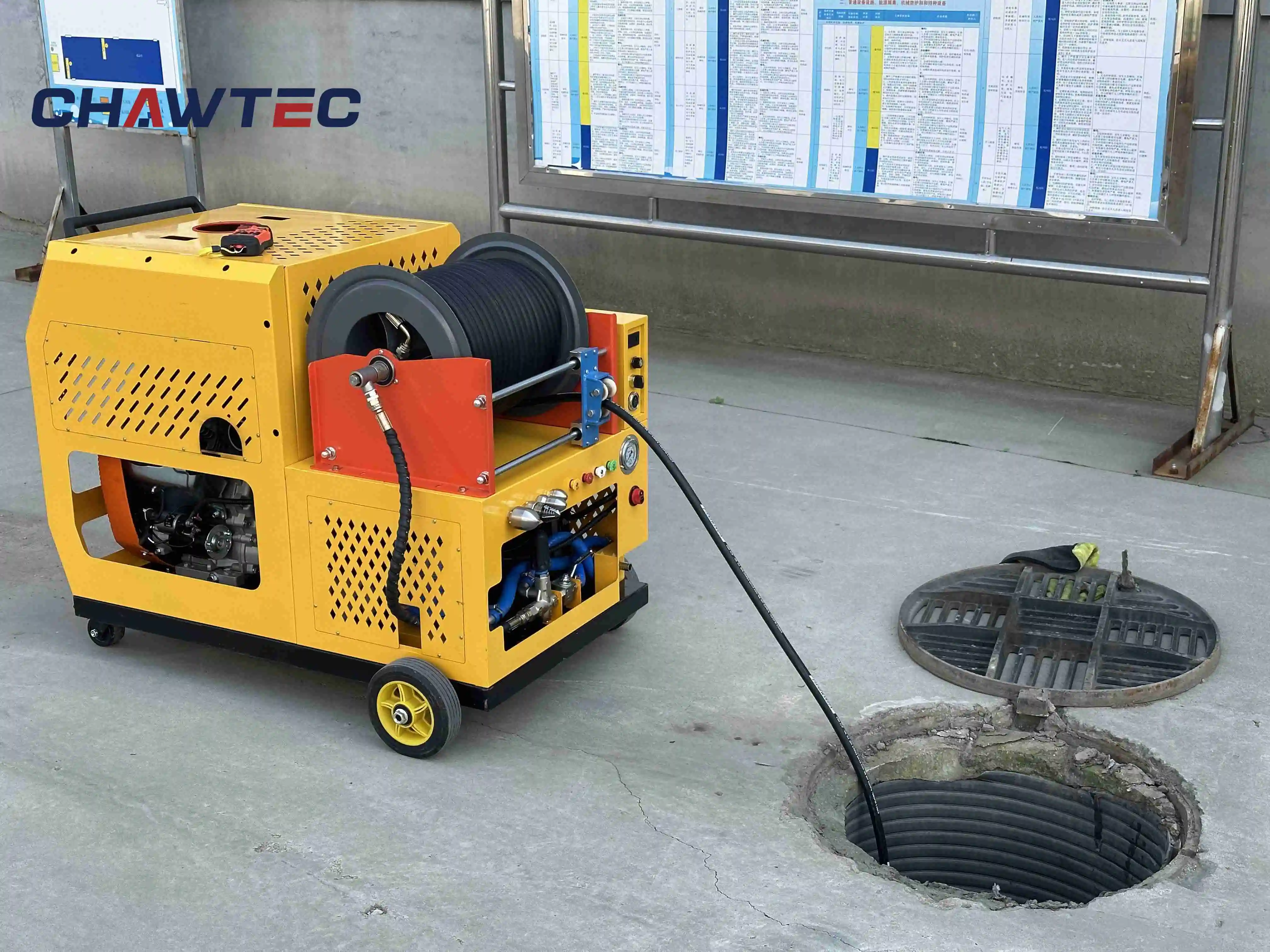 ChawTEC Auto Feed 180Bar Pipe Dredging Drain Cleaning Sewer Snake Machine Sewer Cleaner 45L Flow