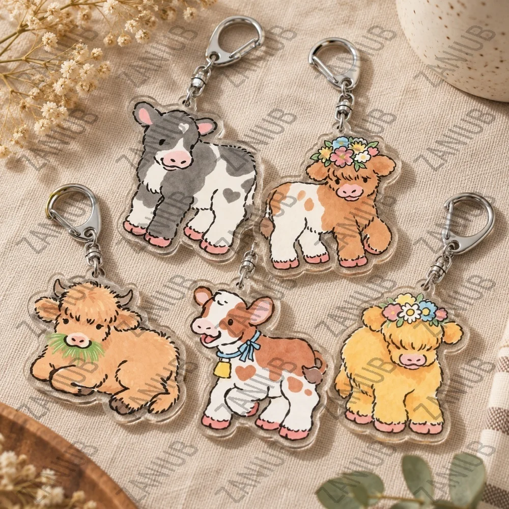 Cartoon Cow Keychain Accessories Bag Charms Women Keyrings Jewelry Fans Freinds Gift