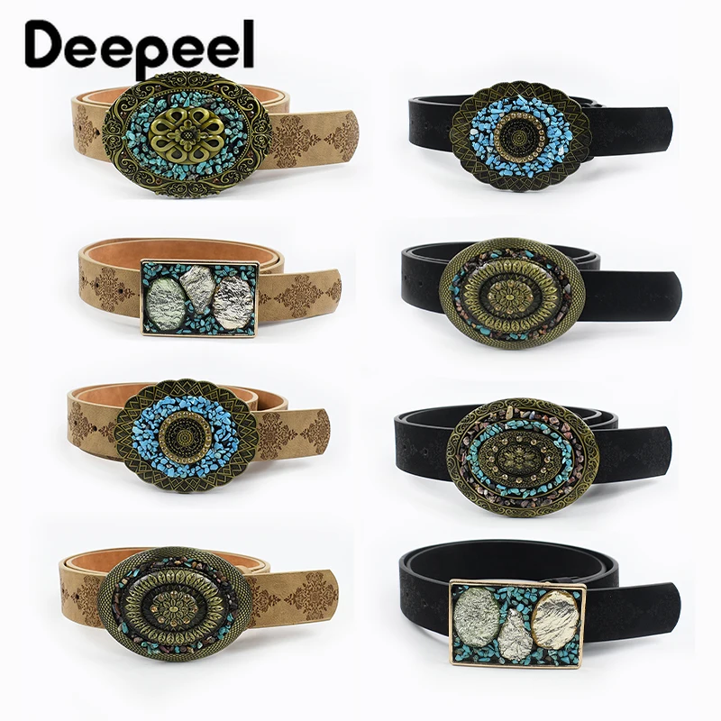 

1Pc 35mm Embossed Women's Belts Retro Metal Buckles Female Luxury Brand Leather Belt Corset Dress Decorative Designer Waistband
