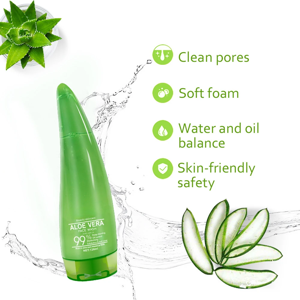 120ml revitalizing moisturizing Aloe Essence Facial Cleanser Mild Moisturizing Oil-Control Facial exfoliating gel Cleanser