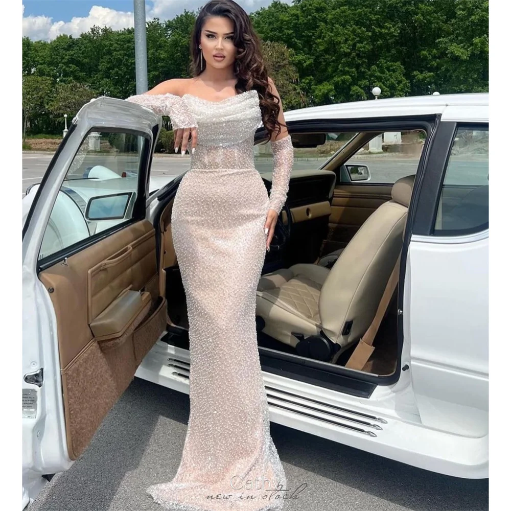 

Cathy Customized Elegant Mermaid Beaded Prom Dresses Strapless Lace-Up vestidos de noiva Detachable Sleeves Formal Evening 2025