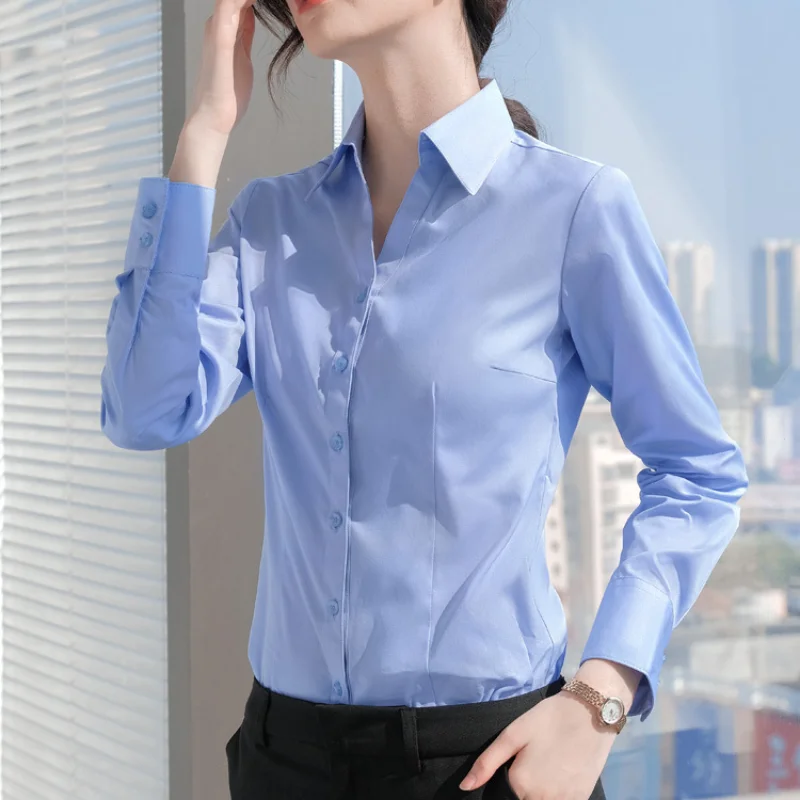 White Blouse Women 2023 Spring Fashion Lapel Long Sleeve OL Style Career Work Shirt Office Lady Korean Slim Large Size Black Top