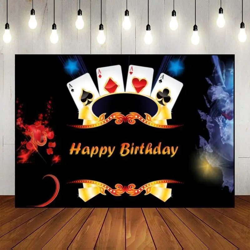 Casino Roulette Background Photography Backdrops Poker Photo Gold Custom Birthday Backdrop Chips Decoration Slot Machine Card