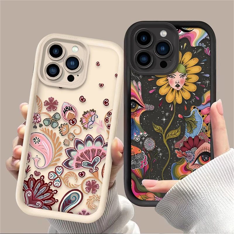 Terror Strange Eye Flower Fan Silicone Case For iPhone 15 16 14 13 12 11 Pro Max X XS X S Max XR SE 2020 7 8 Plus iphone16 Cover