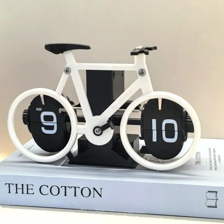 Automatic Page Turning Clock Bicycle Shape Desktop Decoration Retro Mechanical Digital Clock Room Ornament Cycling Hobby Gifts