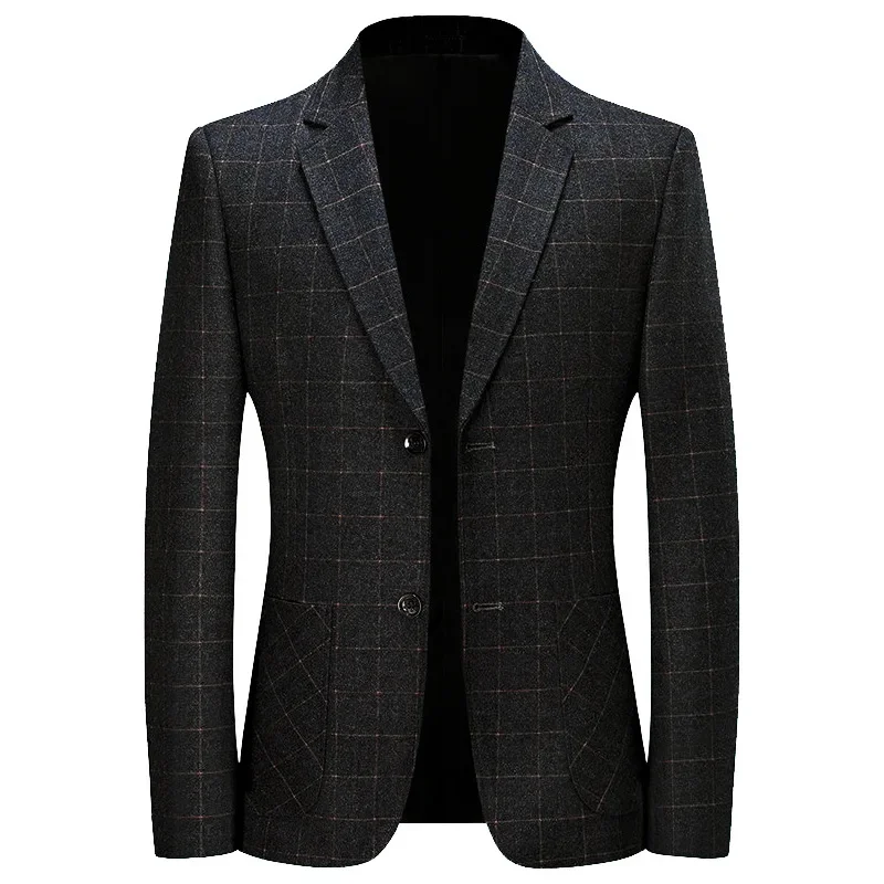 Men Black Plaid Business Casual Blazers Jackets New Spring Autumn Male Quality Suits Coats Man Slim Fit Blazers Jackets Coats 4X