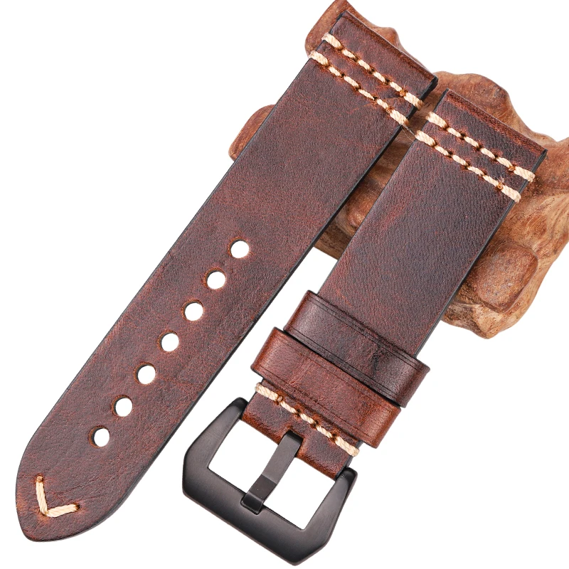 Genuine Leather Watchband Bracelet Brown Yellow Blue Women Men Handmade Cowhide Watch Band 20mm 22mm 24mm Strap With Pin Buckle