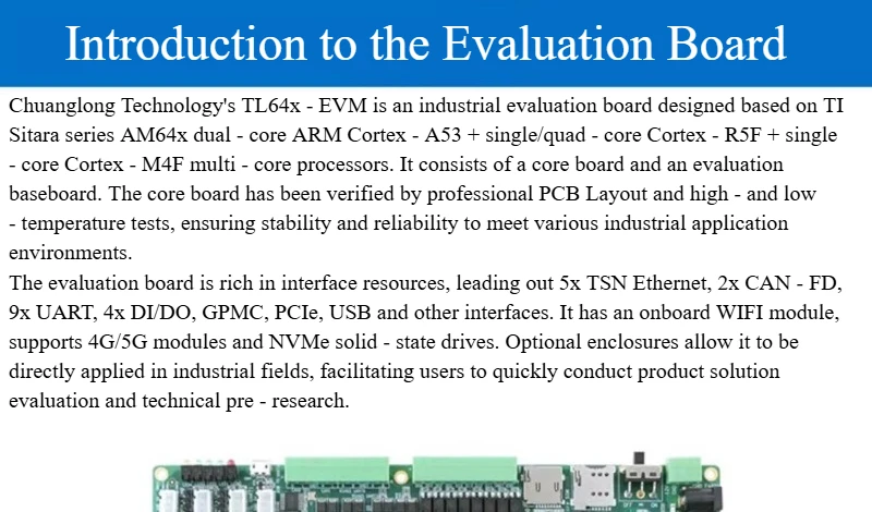 TL64x-EVM TI AM64x لوحة التطوير الصناعي، AM6442/6412 ARM ثنائي النواة A53 رباعي النواة R5F TSN