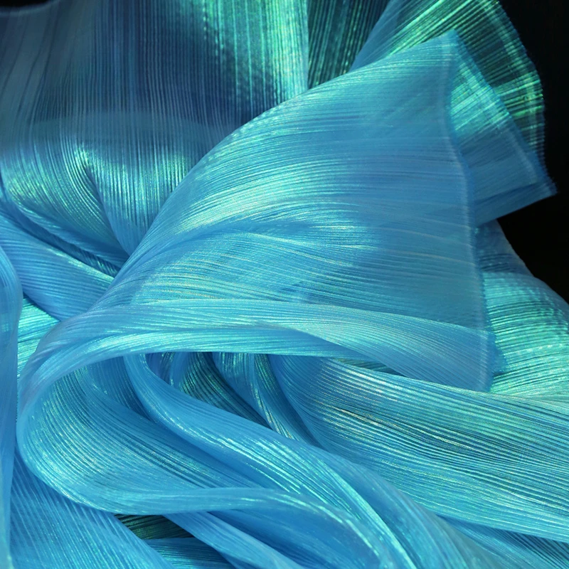 Mermaid Texture Pleated Organza Fabric Crisp By The Meter for Stage Wedding Decoration Handmade Diy Sewing Designer Cloth White view 4