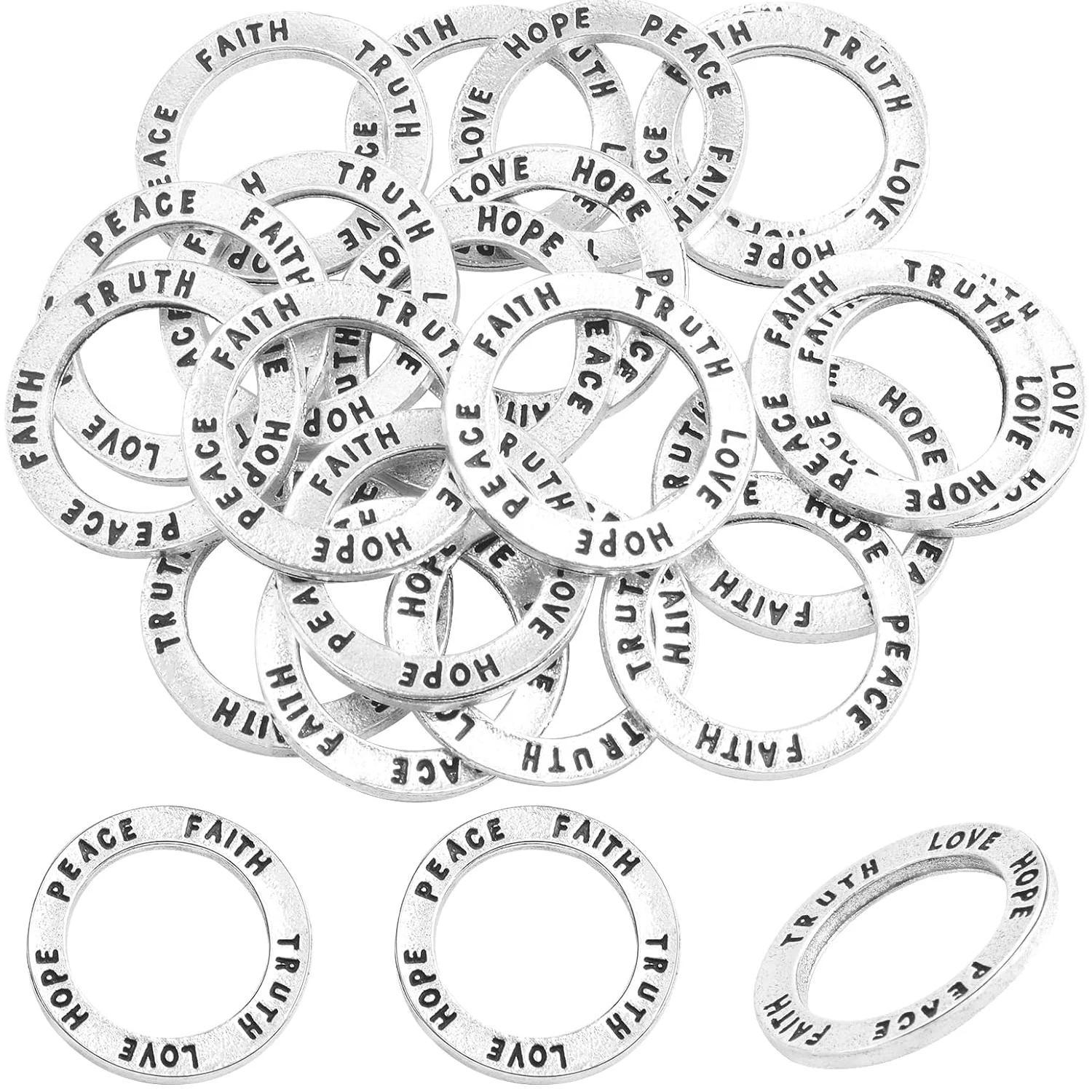 

20 шт. круглых подвесок с вдохновляющими надписями из нержавеющей стали: Вера, Надежда, Любовь, Истина, Мир – соединители для ожерелья