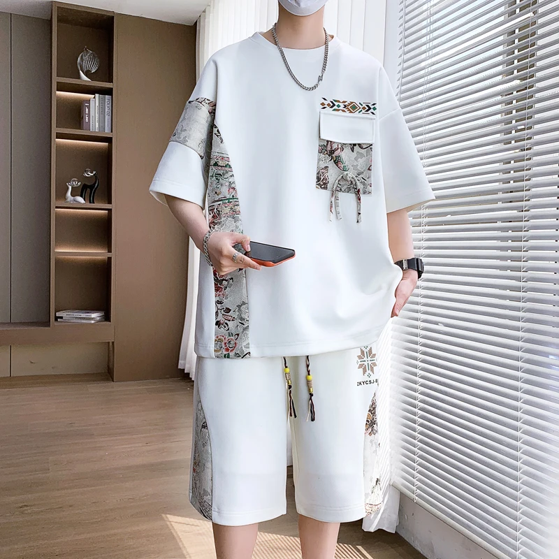 Ice Silk Casual Set Men's Summer 2026 New Short Sleeve Shorts Two-Piece Set Traditional Chinese Style Clothing Teenage Polyes...